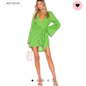 L'Academie Revolve Janeiro Wrap Dress Green Linen XS Fast Ship